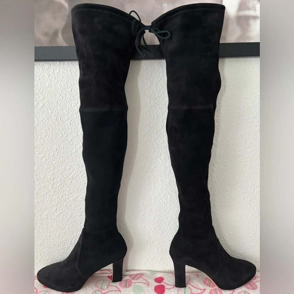 Stuart Weitzman Highland Boots Platform Heeled Over Knee in Black Suede Size 8